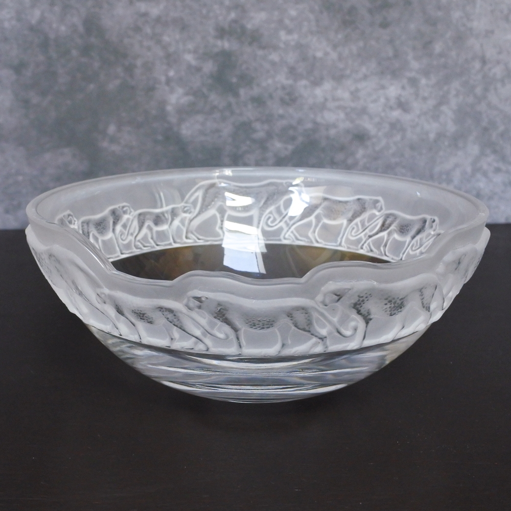 Vintage Nachtmann Safari Cheetah Big Cat Art Glass Crystal Bowl
